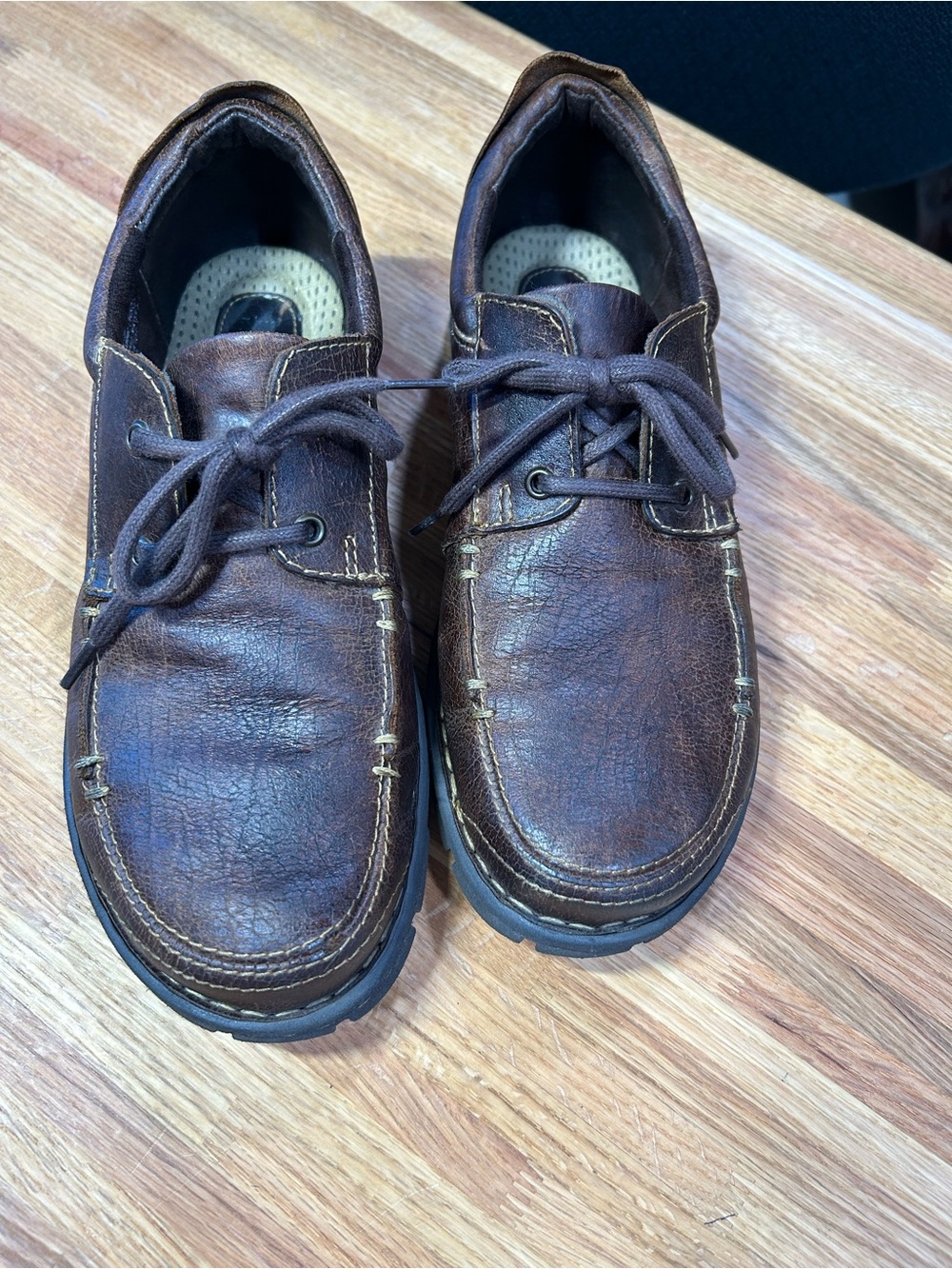 Born Men's Dark Brown Leather Moc Toe Lace-Up Loafers